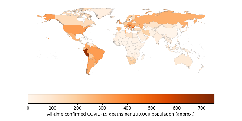 COVID-19 deaths per 100,000 population chloropleth map
